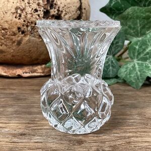 Vintage Cut Crystal Toothpick Holder Pressed Glass Sawtooth Rim 2.5" High